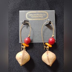 NWT Catherine Stein Earthy Boho Beaded Wire Drop Statement Earrings